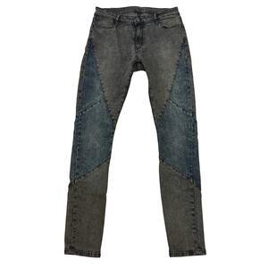 Brockenbow Magda Puzzle Skinny Medium waist cloud jeans 2 tone patch work denim